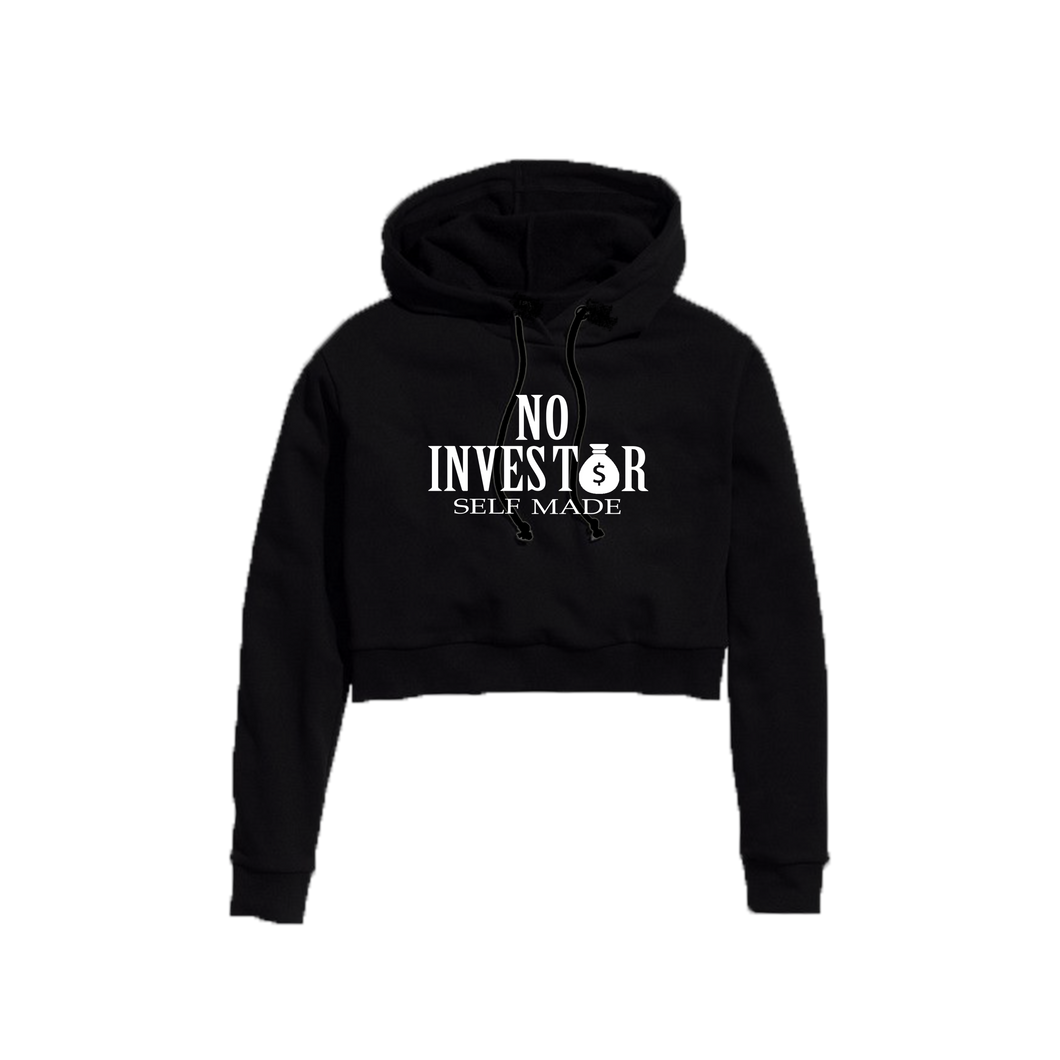 No Investor Crop Top Hoodie (Black)